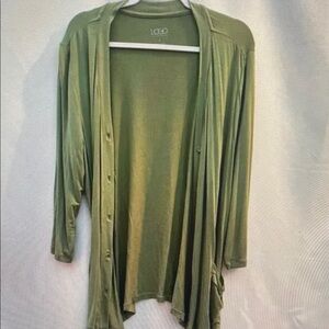 LOGO by Lori Goldstein Olive Green Drapey Open-Front Cardigan
